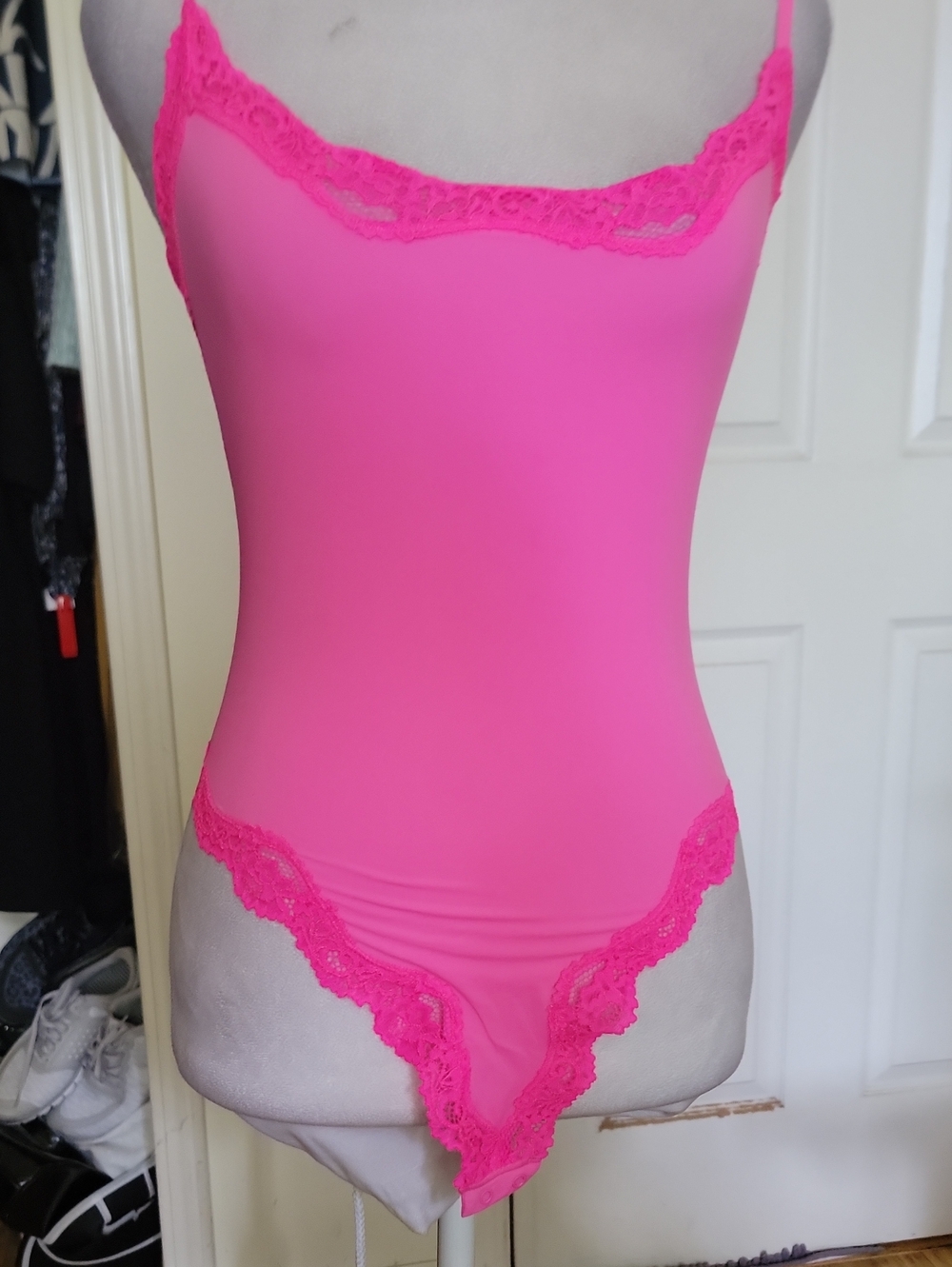 Women’s Lace-Trim Pink Bodysuit